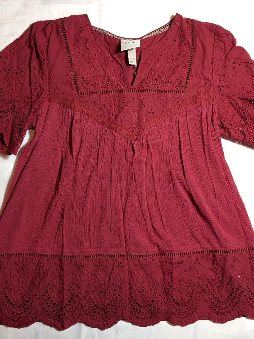 Women's Knox Rose Baby-Doll Top Maroon Floral (NWT) XS